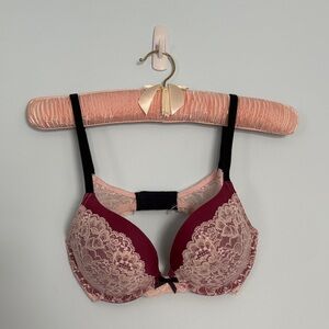 Victoria's Secret Dream Angels Push-up Bra in Burgundy and Pink Lace